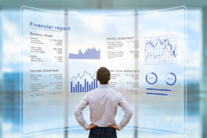 Businessman analysing financial report data company operations, balance sheet